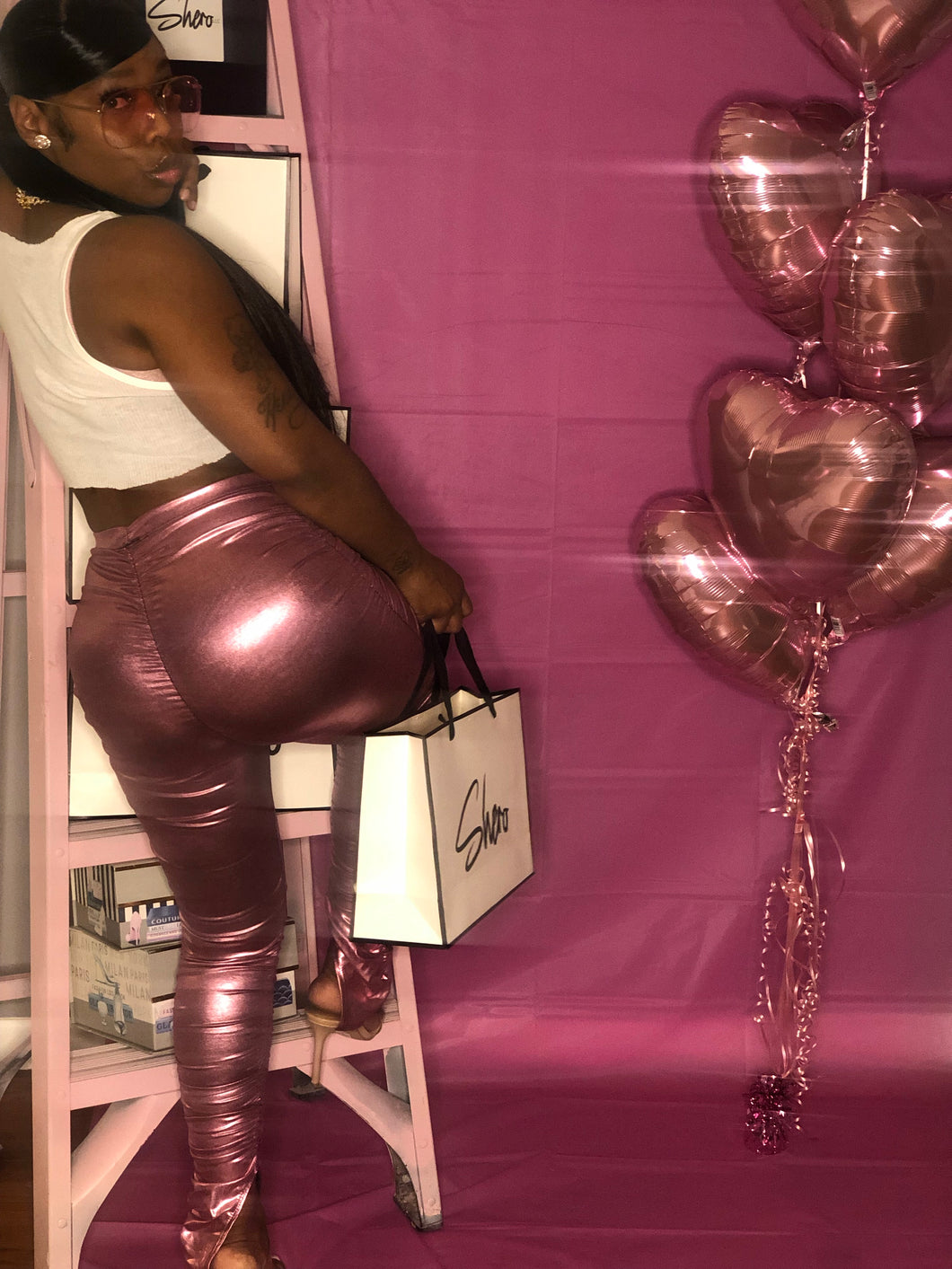 SHERO pink Metallic stack pants